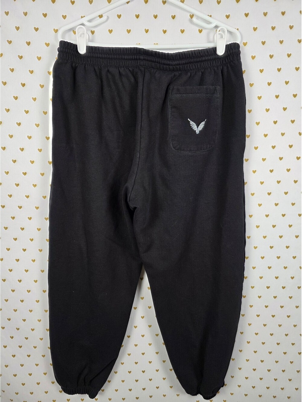 Victoria's Secret Supermodel Essentials Black Fleece Joggers Wings XL